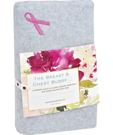 Breast and Chest Buddy Mastectomy Pillow & Seatbelt Cushion | Soft Gray with Pink Ribbon | Ideal for Mastectomy & Reconstruction Support - Buy Online on GoSupps.com