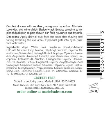 Mario Badescu After Shave Hydrating Moisturizer | Soothing Lotion for Combination Dry & Sensitive Skin | Lightweight Formula with Lavender & Bladderwrack Extract | 2 fl oz - Buy Online on GoSupps.com