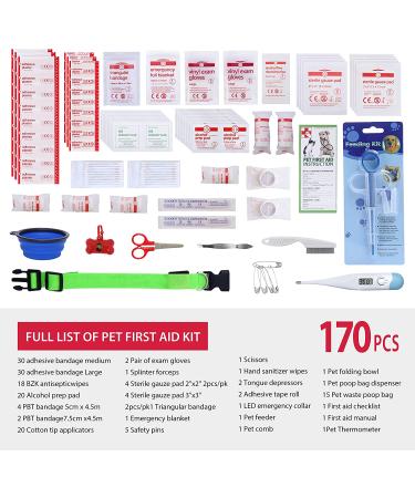 Pet First Aid Kit - 170-Piece Cat & Dog Emergency Kit with Thermometer, Collar, Blanket - Home, Travel, Car, Camping Essential - Buy Online on GoSupps.com