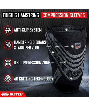 Thigh Compression Sleeve (Pair) for Men and Women - Quad, Groin, Hamstring Support - Medium Black - Upper Leg Sleeves for Pain Relief - Buy Online on GoSupps.com