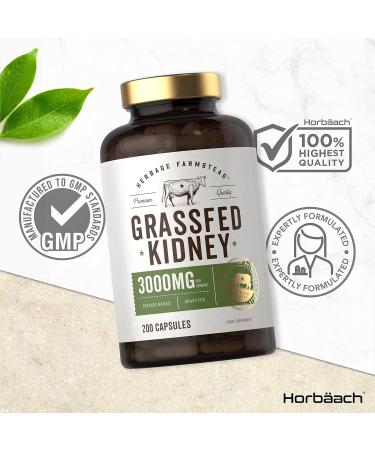 Organic Grass Fed Beef Kidney Supplement | 3000mg | 200 Capsules | Dried & Desiccated | No Preservatives | Herbage Farmstead - Buy Online on GoSupps.com