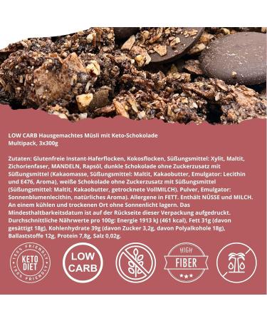 CRUNCHOLOGY Keto muesli au chocolat faible en glucides sans sucre ajout | Granola alimentaire faible teneur en glucides | Low-Carb Breakfast | Muesli au chocolat Ketogenic 3x300g - Buy Online on GoSupps.com
