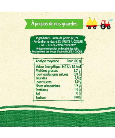 Bl dina - Fruit and Almond Purees Gourds - 16 gourds Pear Almond - For babies from 6 months - Pack of 16 bottles of 85g - Buy Online on GoSupps.com