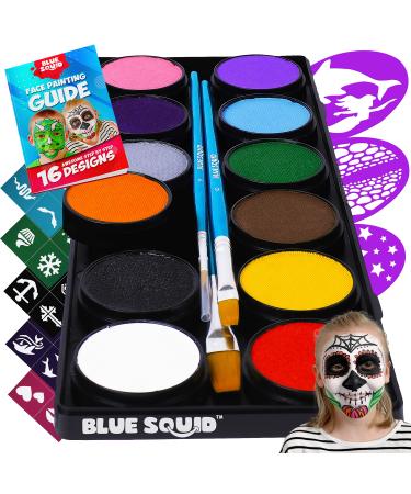 Blue Squid Face Painting Kit for Kids - 22 Color 160pcs Kids Face Paint Kit  with Stencils & Book, Halloween Makeup Kit, Professional Face Paint Kids