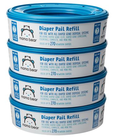 Amazon Brand - Mama Bear Diaper Pail Refills for Diaper Genie Pails, 1080 Count (4 Packs of 270 Count) 270 Count (Pack of 4) Diaper Pail Refills Only - Buy Online on GoSupps.com