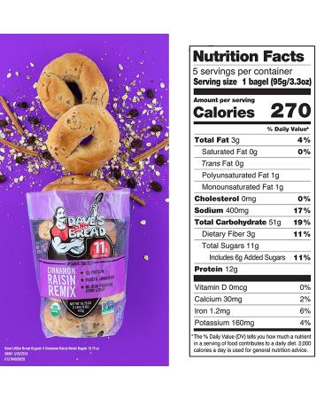 Dave's Killer Bread Organic Cinnamon Raisin Bagels - 16.75 oz - Sweet Cinnamon Flavor - 1 Pack - Buy Online on GoSupps.com