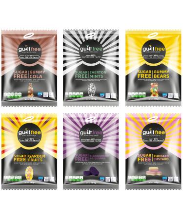 GUILTFREE Sugar Free Sweets 6x100g Healthy Diabetic Sweets Gift Hamper Set Box Friendly Hard Candy Gummies Cola Bottles Gluten Free Variety Pack