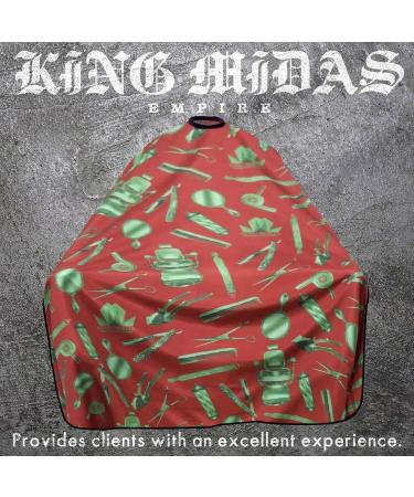 King Midas Empire Vintage Barber Cape | Professional Salon Hair Cutting Cape with Snap Closure | Red & Green Design - Shop Internationally - Buy Online on GoSupps.com