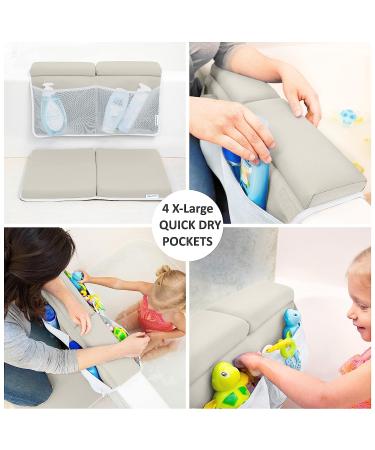 Bath Kneeler & Elbow Rest Pad Set | 1.75 Thick Mat for Knee & Arm Support | Large Bathtub Kneeling Mat with Toy Organizer | Beige | Happy Baby Bathing Time - Buy Online on GoSupps.com