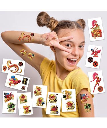 Miraculous World Shanghai Ladydragon Temporary Tattoos - 10 Sheets with Gold Metallic Accents | Ladybug, Cat Noir, Lady Dragon, Renren, Renlings & More | MADE IN USA | Skin Safe | Party Supplies - Buy Online on GoSupps.com