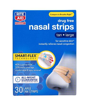 Rite Aid Tan Nasal Strips Extra Strength - 30 Nose Strips | Snoring Aid | Congestion Relief