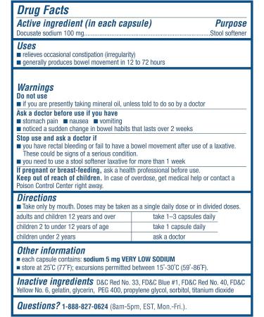 Colace Docusate Sodium 100mg Stool Softener Capsules - 10 Count - Buy Online on GoSupps.com
