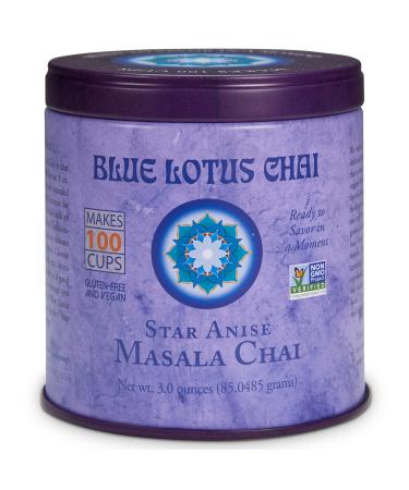 Blue Lotus Chai - Star Anise Masala Chai - Makes 100 Cups - 3 Ounce Masala Spiced Chai Powder with Organic Spices - Instant Indian Tea No Steeping - No Gluten 3 Ounce (Pack of 1)