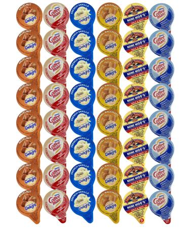 48 Assorted Coffee Cream Creamer Singles Set, Delicious Coffee Mate Liquid Coffee Creamer, Delight Mini Coffee Creamer 6 Flavor Assortment 48 Piece Assortment