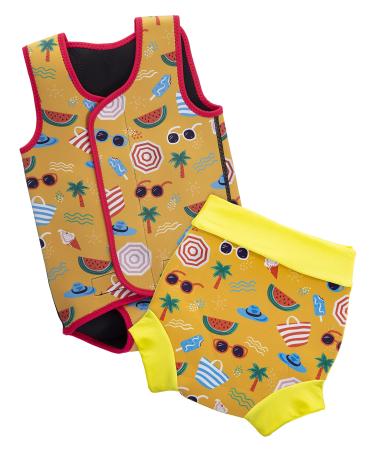 BabaTastic Baby and Toddler Body Warmer and Swim Nappy Swimming Costume Set for Kids Wetsuit for both Boys and Girls UV Swimsuit Beach Yellow 18-24 months