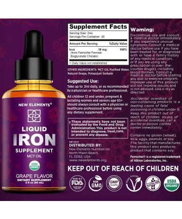 Organic Liquid Iron Supplement for Women & Men | Blood Builder Vitamin for Anemia | Natural Grape Flavor with MCT Oil | Immune Support | 2 Fl Oz - Buy Online on GoSupps.com