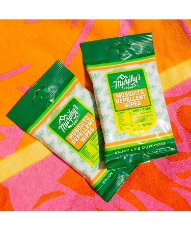 Murphy's Naturals Mosquito Repellent Wipes - DEET Free, Plant Based Essential Oils, Citronella & Lemongrass, Family-Friendly, Travel-Sized (10 Wipes) - Buy Online on GoSupps.com