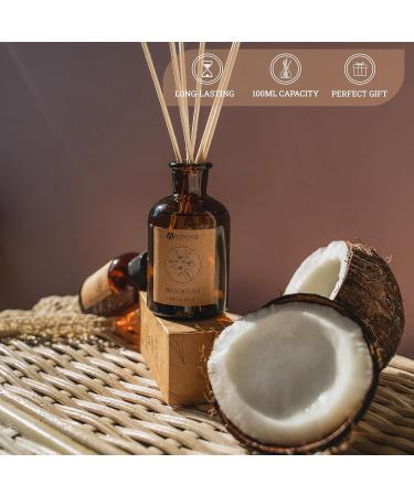 Ecodrop Coconut & Sandalwood Diffuser Set - 100ml | Strong Scented Aromatherapy Fragrance Oil a Glass Bottle & 6 Wooden Reed Sticks Set | Home Decor for Living Room Bathroom & Bedroom Coco Sandalwood Set - Buy Online on GoSupps.com