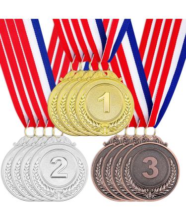 Metal Winner Gold Silver Bronze Award Medals Olympic Style Metal Winner Awards with Neck Ribbon, 2Inches Gold/Silver/Bronze/12PCS