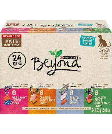 Beyond Grain Free Natural Wet Cat Food Pate Variety Pack 4 Flavours - 85 g Can (24 Pack) & Simply Natural Dry Cat Food Salmon & Whole Brown Rice - 1.36 kg Bag Wet Cat Food + Cat Food Salmon - Buy Online on GoSupps.com