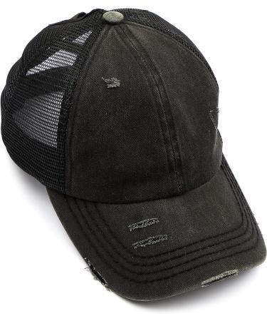 C.C Glitter Mesh Trucker Baseball Cap with Adjustable High Bun Ponytail - Black - Buy Online on GoSupps.com