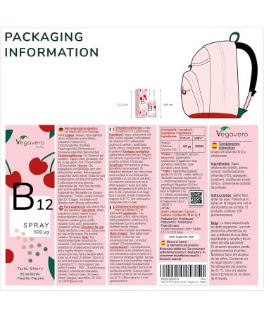 Vitamin B12 Spray Vegavero | 500 g Methylcobalamin | Sugar-Free Alcohol-Free | Vegan Cherry Flavor | 25 ml (210 Portions) - Buy Online on GoSupps.com