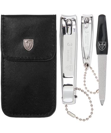 Three Swords - Nail clippers set 'CLIP' fingernail clippers and toenail clippers in artificial leather case (NXM) chrome