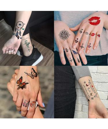 56 Colorful Rose Flowers Feather Butterfly Temporary Tattoos for Women - Sexy Floral Blossom Tattoo Sticker Kit - Buy Online on GoSupps.com