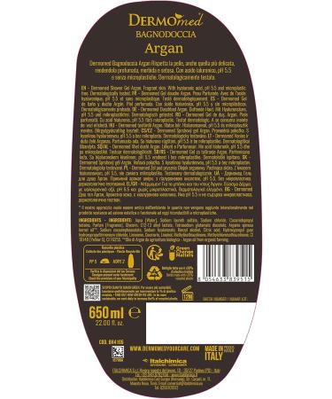 Italchimica Srl Dermomed Argan shower bath has a skinfriendly and gentle effect with hyaluronic acid 100 Made in Italy pH value 55 dermatologically tested 12 packs of 650 ml Argan 650 ml Confezione da 12 - Buy Online on GoSupps.com