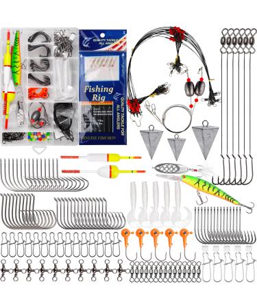 180pcs Saltwater Surf Fishing Tackle Kit - Fishing Bait Rigs Saltwater Fishing Lure Minnow Spoon Fishing Hooks Pyramid Sinker Leaders Swivel Slip Bobbers Beach Fishing Gear Various Fishing Accessories 180pcs Saltwater Fishing Tackle Kit