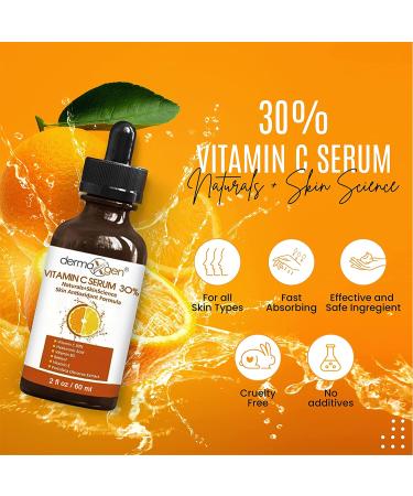 Dermaxgen 30% Vitamin C Serum with Hyaluronic Acid & Vitamin E - Anti Aging, Anti Wrinkle, Skin Rejuvenator - 2 FL OZ - Buy Online on GoSupps.com