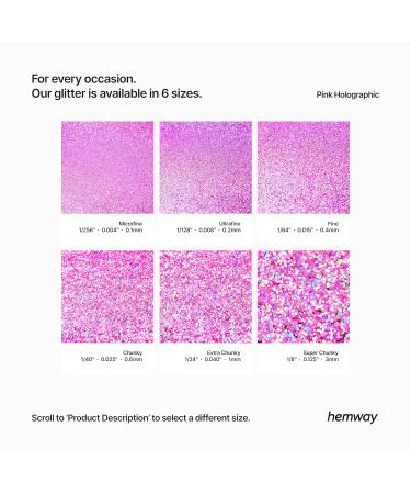 Hemway Ultrafein Extra Fine Glitter - Pink Holographic 100g | Cosmetic Safe Ultra-Sparkle Glitter for Crafts & Makeup - Buy Online on GoSupps.com