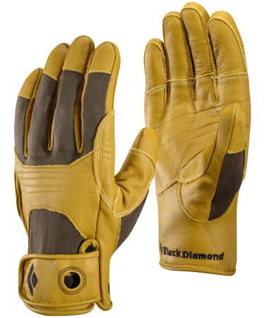 Black Diamond Transition gloves for climbing / leather gloves with reinforcing elements & Velcro fastener - Ideal for securing & abseiling / unisex natural size: l