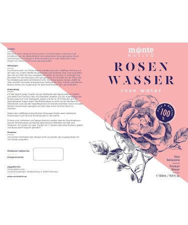 Monte Nativo Rose Water 1L | 100% Natural Face Toner for Clean Skin | Ideal Gift for Women | Anti-Pimple Facial Care & Natural Cosmetics - Buy Online on GoSupps.com