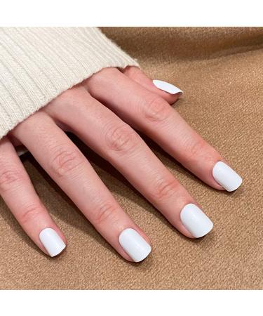 Novo ovo nails to stick on short corner oval press on fake nails angular small single -colored pure color artificial fingernails to stick on artificial nails with glue samoyed in snow