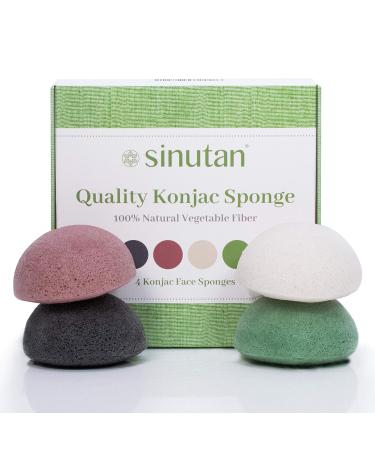 Sinutan | Konjac face sponge | 100% natural | Bamboo activated carbon/green tea/red clay/pure white | Round Konjac sponge for peeling and deep cleansing of pores | Face and body Konjac mix - Buy Online on GoSupps.com