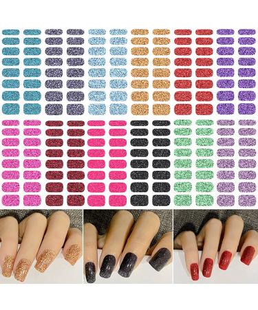 12 Sheets Glitter Nail Wraps Nail Polish Strips Solid Color Nail Polish Stickers Shine Full Wrap Nail Polish Decals Self Adhesive Nail Art Polish Stickers for Women Girls Manicure Tips Art A3