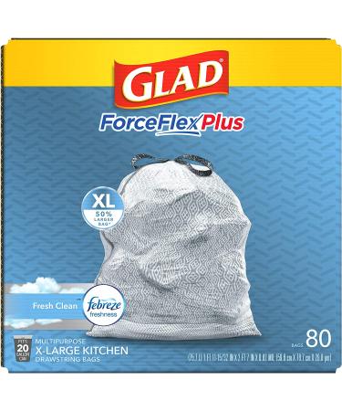 GLAD ForceFlexPlus XL X-Large Kitchen Drawstring Trash Bags - 20 Gallon Grey Trash Bag  Fresh Clean with Febreze Freshness 80 Count (Package May Vary) 80 Count (Pack of 1) - Buy Online on GoSupps.com