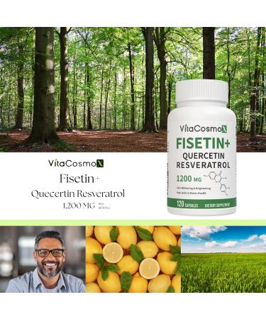 VitaCosmoX Fisetin Quercetin Resveratrol Supplement 1 200 mg 120 Veggie Capsules 100% Vegetarian Non-GMO & Gluten Free - Buy Online on GoSupps.com