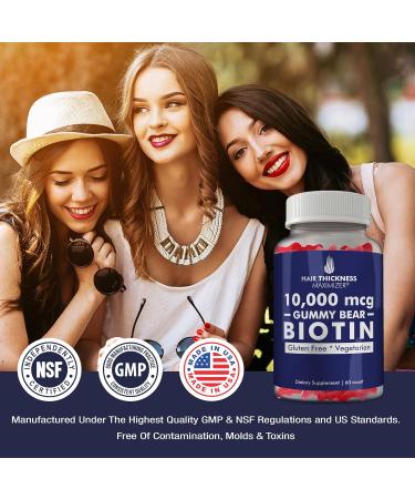 Hair Thickness Maximizer Biotin 10000mcg Gummies - Vegetarian, Gluten Free Gummy Bears - Hair Growth Vitamin for Men and Women - Combats Hair Loss & Thinning - Strawberry Flavor - 60 Count - Buy Online on GoSupps.com