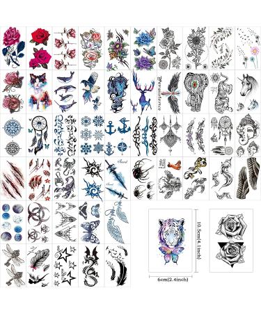 Hotoyannia 62 Sheets Black Large-Size Temporary Tattoos Stickers for Women Men and Girl - 10 Realistic and Long-Lasting Halloween Tattoos with Scary Wolf Lion Tiger Skeleton Skul - Buy Online on GoSupps.com