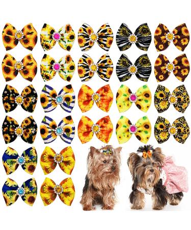 JpGdn 24Pcs/12Pairs Dog Hair Bows with Rubber Band Autumn Sunflower Pattern for Girls Female Cat Rabbit Puppy Poodle Top Knot Elastic Hair Bowknot Grooming Accessories Attachment Sunflower Autumn 24 - Buy Online on GoSupps.com