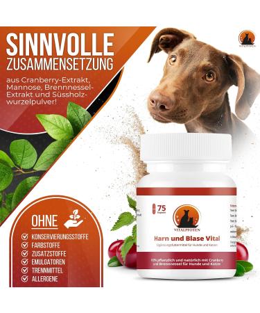 Vital Paws 3x75 Urine & Bladder Capsules for Dogs & Cats | Herbal Home Remedies with Cranberry Mannose & Nettle - Buy Online on GoSupps.com