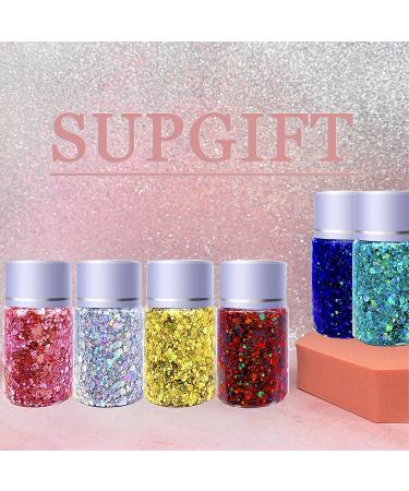 Body Face Glitter Gel 10 Colors 10.6oz - Holographic Chunky Laser Liquid Glitter for Makeup, Eyeshadow, Hair, Nails - Includes Spoon - SUPGIFT - Buy Online on GoSupps.com