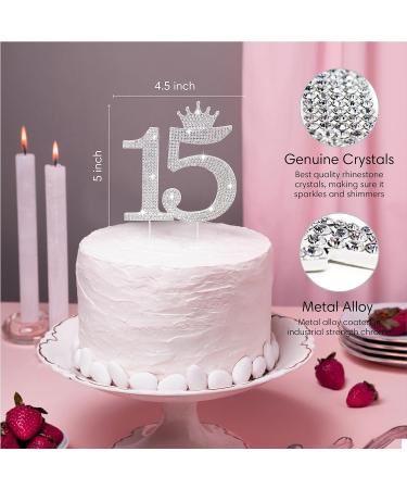 Number 15 Quinceanera Rhinestone Princess Crown Monogram Cake Topper - Sweet 15th Birthday Party (Silver) - Buy Online on GoSupps.com