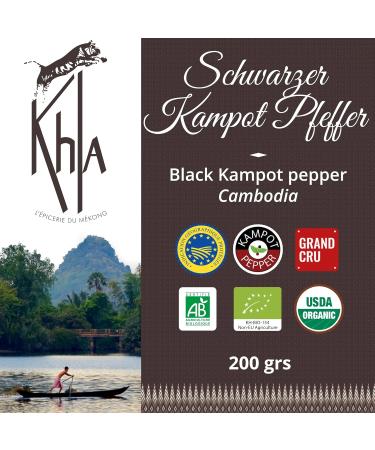 Khla Kampot Black Pepper 200g - Organic Grand Cru Black Peppercorns from Cambodia - Premium Ingredient for Kitchens - Buy Online on GoSupps.com