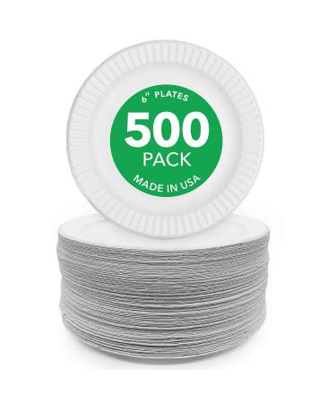 Stock Your Home 6-Inch Paper Plates Uncoated, Everyday Disposable Dessert Plates 6" Paper Plate Bulk, White, 500 Count Five Hundred Pack