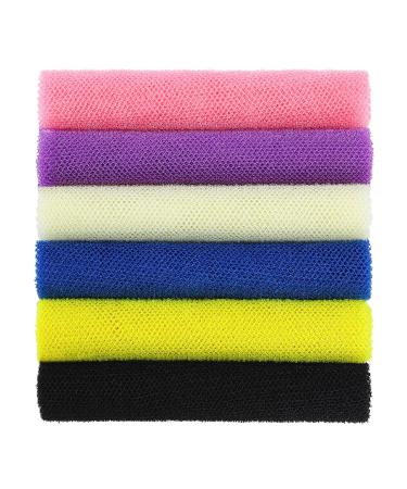 6 Pieces African Bath Sponge African Net Long Net Bath Sponge Exfoliating Shower Body Scrubber Back Scrubber Skin Smoother Great for Daily Use (Black Off-White Blue Pink Yellow Purple) A1-6