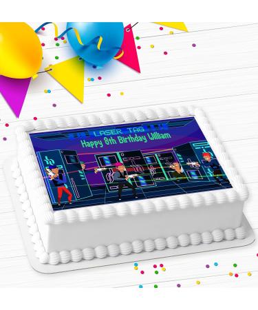 LASER TAG BIRTHDAY PARTY PERSONALISED ICING EDIBLE COSTCO CAKE TOPPER R1-302 - Buy Online on GoSupps.com