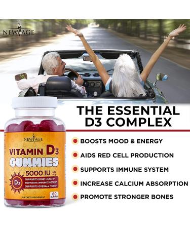 New Age Vitamin D3 5000 IU 125mcg Gummies - 2 Pack (240 Count) - Immune Health Support - Non-GMO, Gluten-Free, Dairy-Free - Buy Online on GoSupps.com